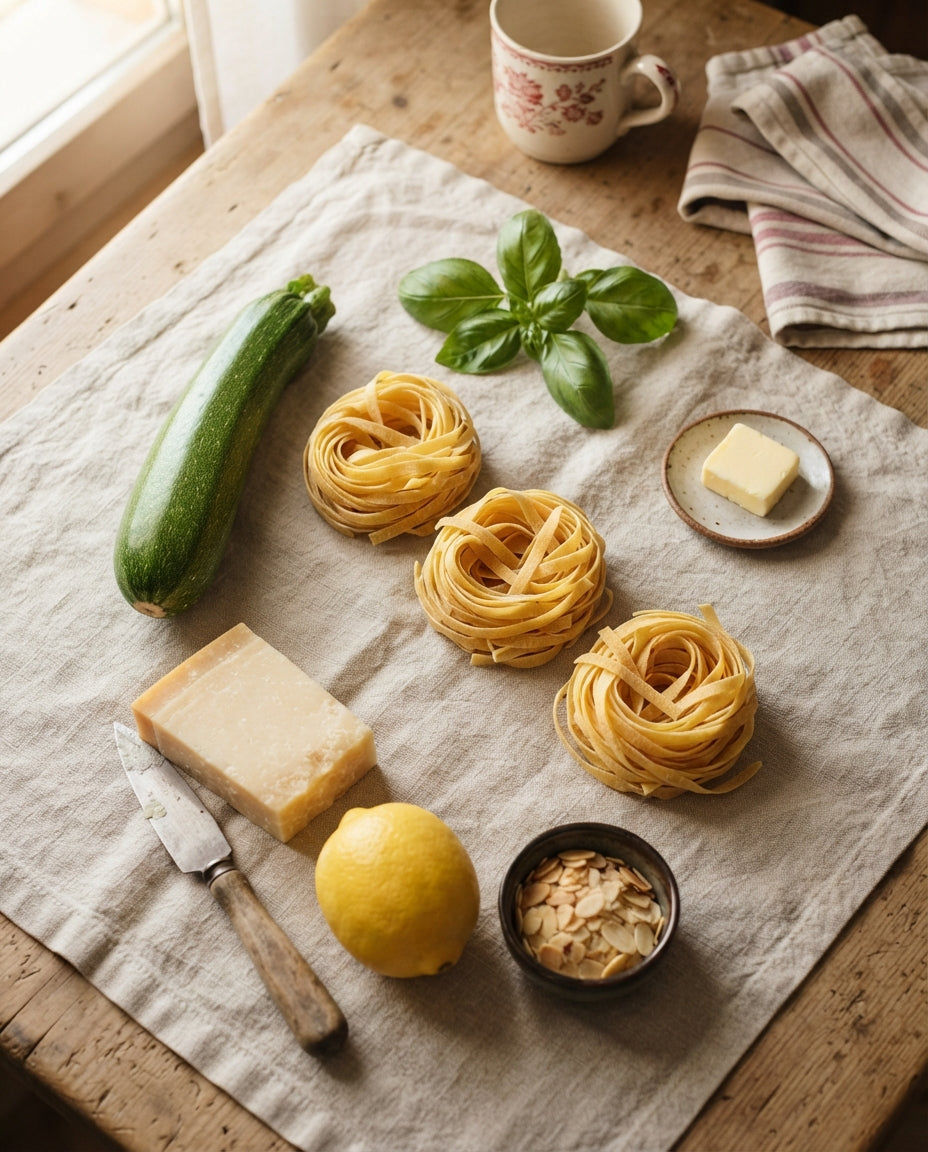 Safran-Nudelnester in Zucchetti-Parmesan-Butter – Zutaten