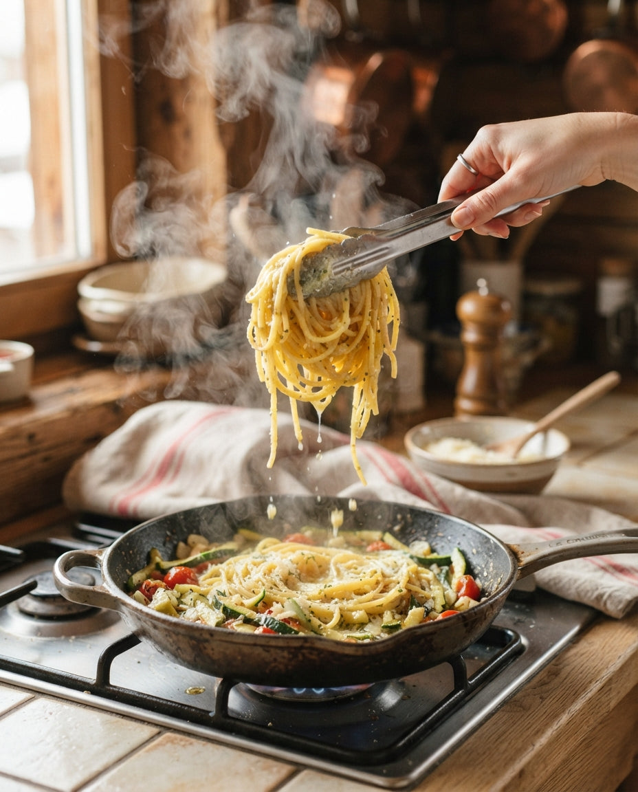 Safran-Nudelnester in Zucchetti-Parmesan-Butter – Zubereitung