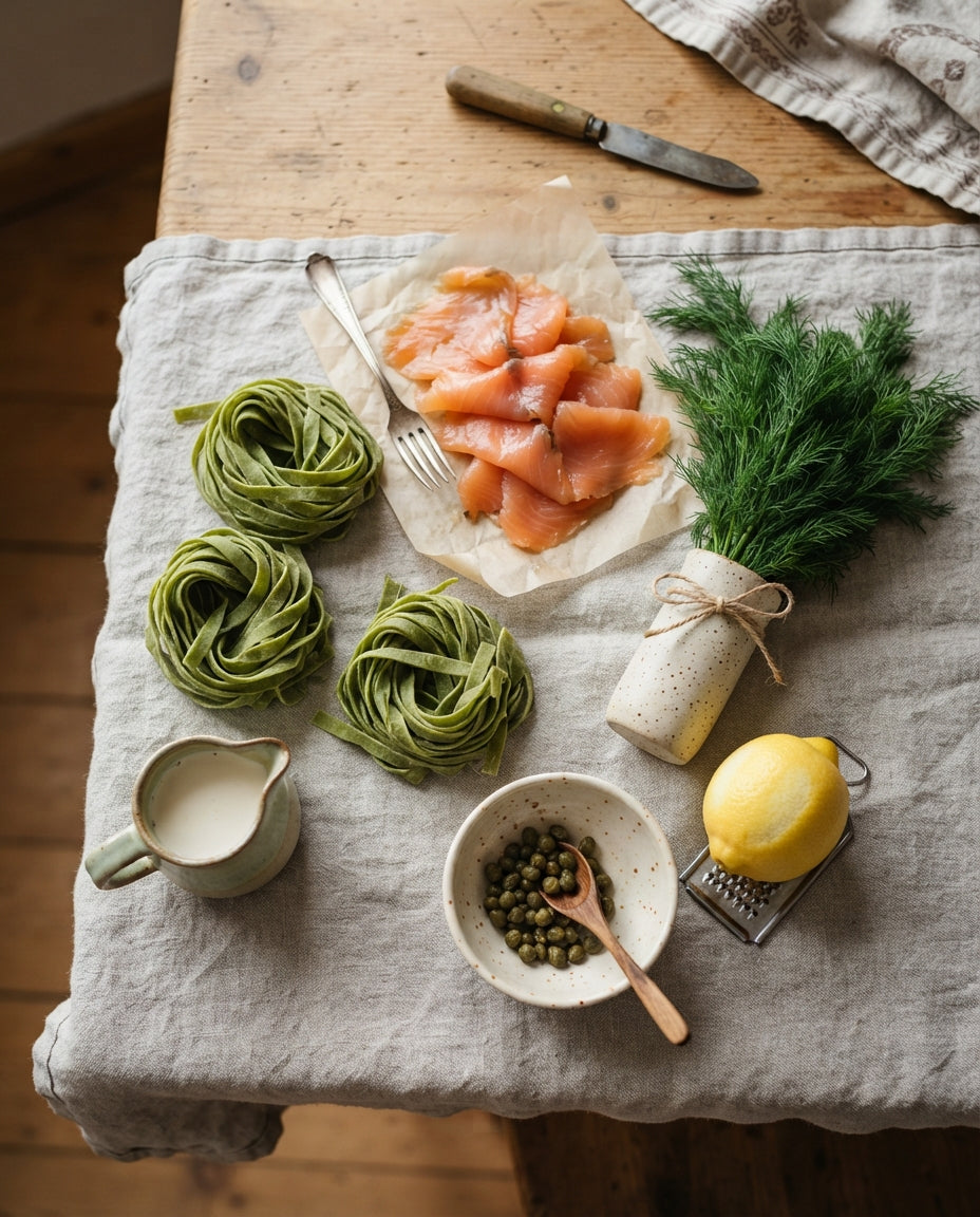 Grüne Spinatnudeln mit Räucherlachs & Dill – Zutaten
