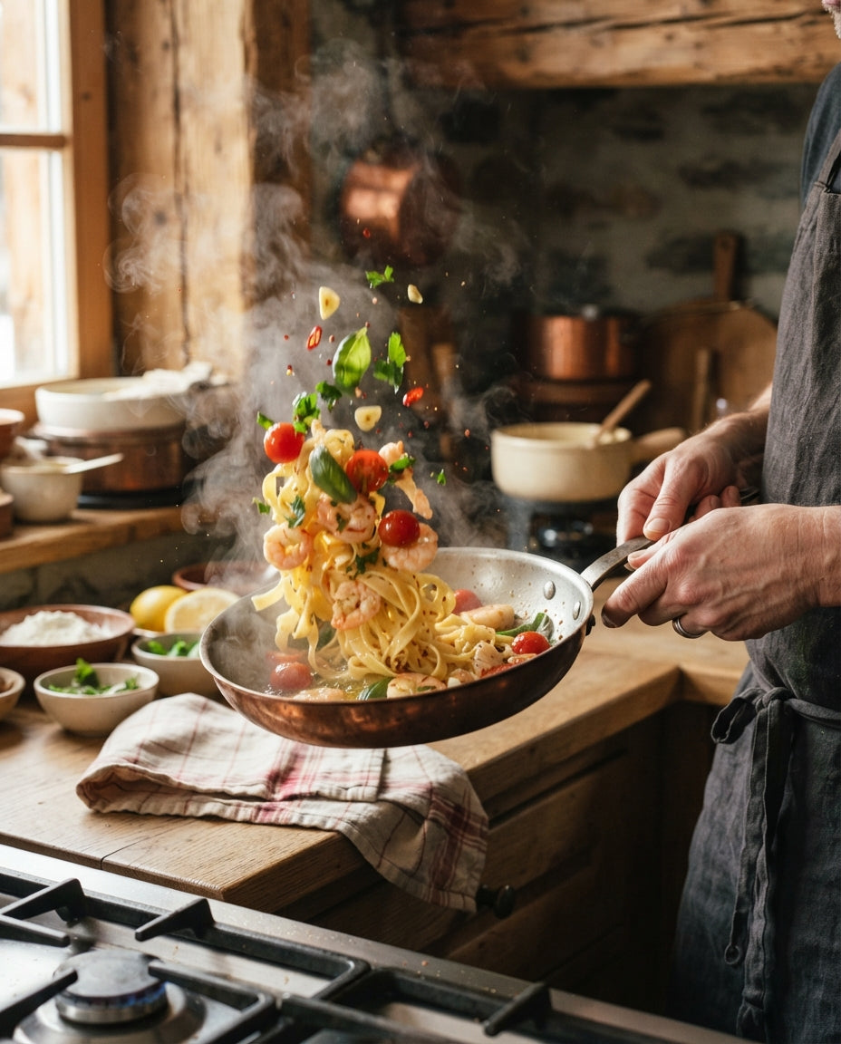 Tomaten-Nudelnester mit Knoblauch-Crevetten – Zubereitung