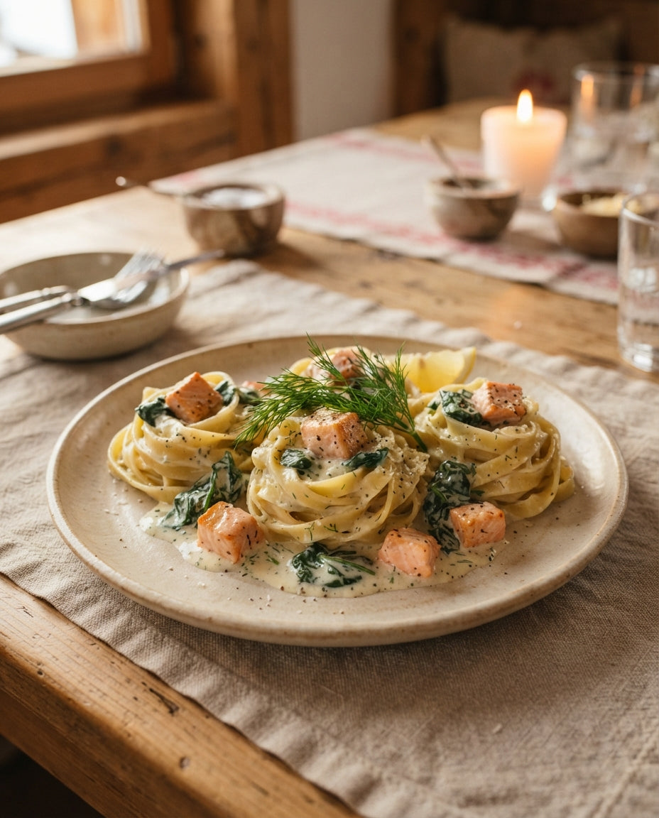 Rezept: Nudelnester mit Zitronen-Rahm-Lachs