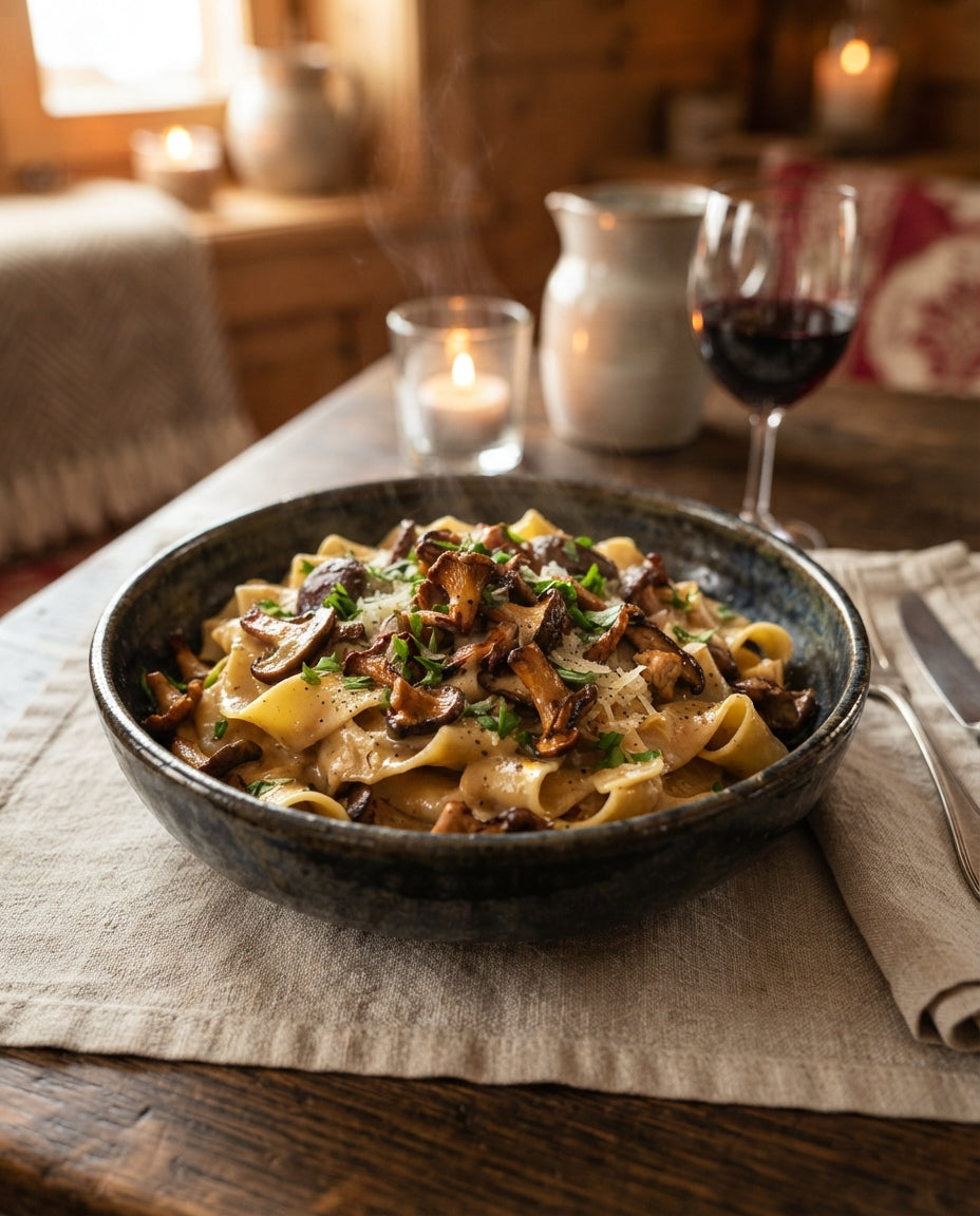 Rezept: Pappardelle mit rassiger Pilz-Rahmsauce
