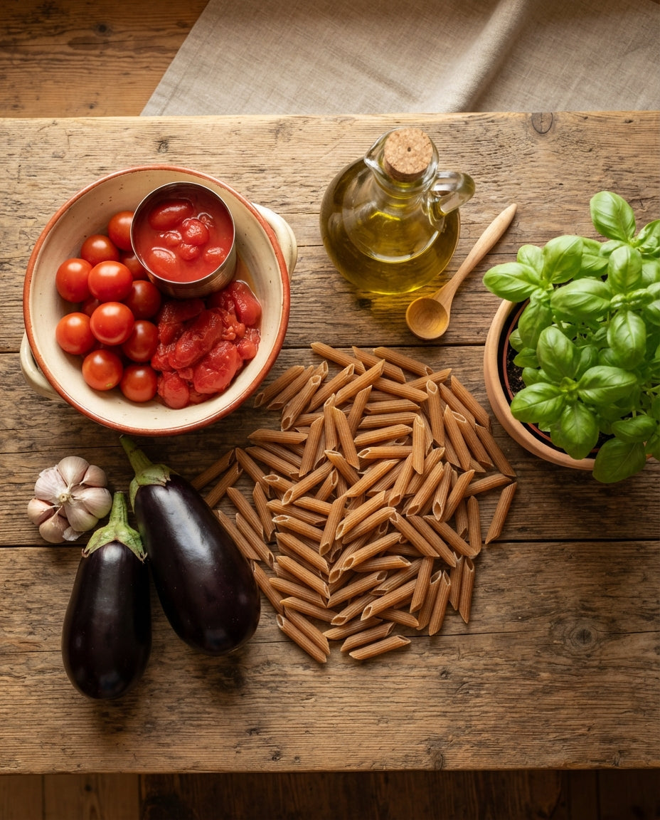 Penne alla Norma mit Ofen-Auberginen – Zutaten