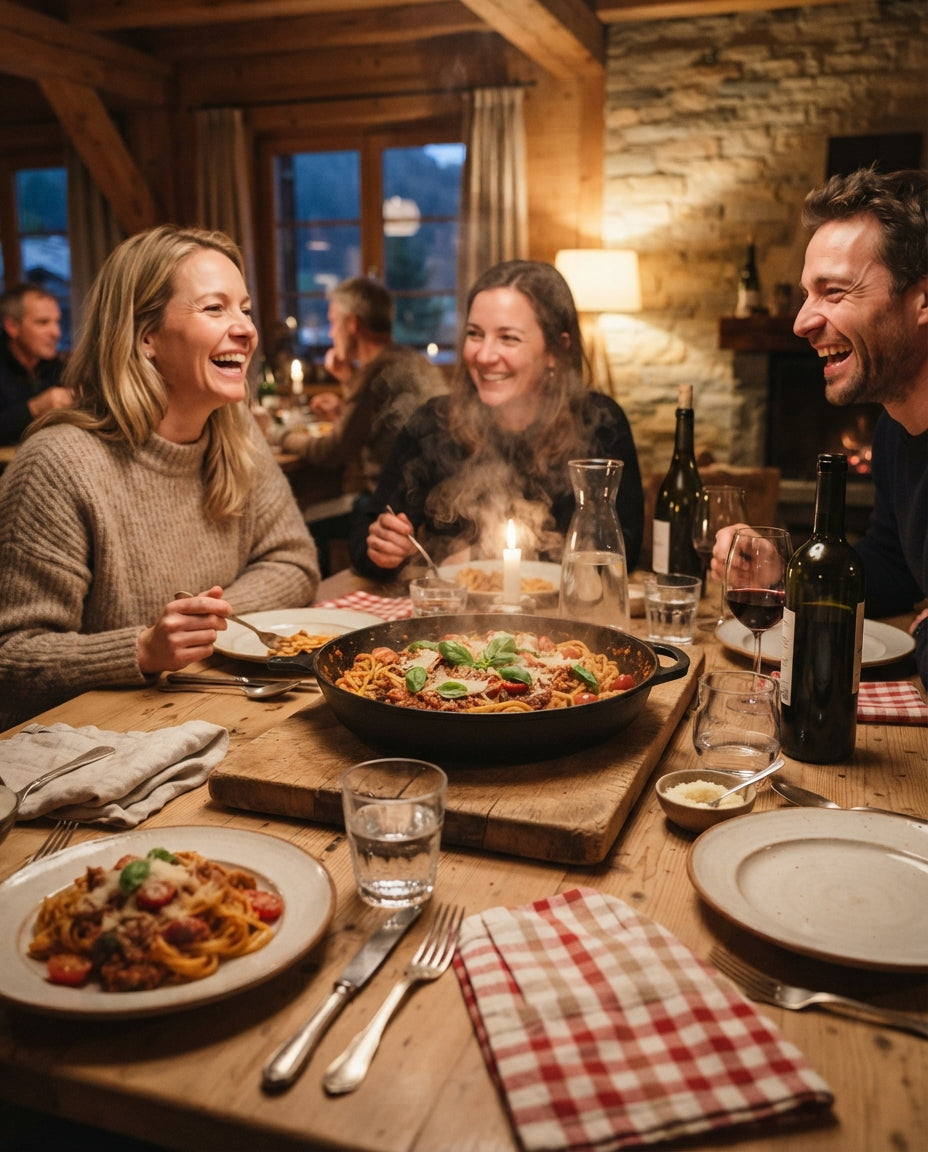 Penne all'Arrabbiata mit Oliven & Knusper-Knoblauch – gemeinsam am Tisch