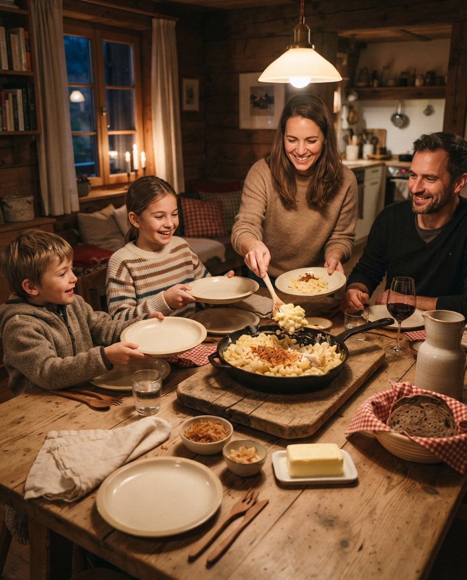 Spätzli-Pfanne mit Rahmgeschnetzeltem – gemeinsam am Tisch