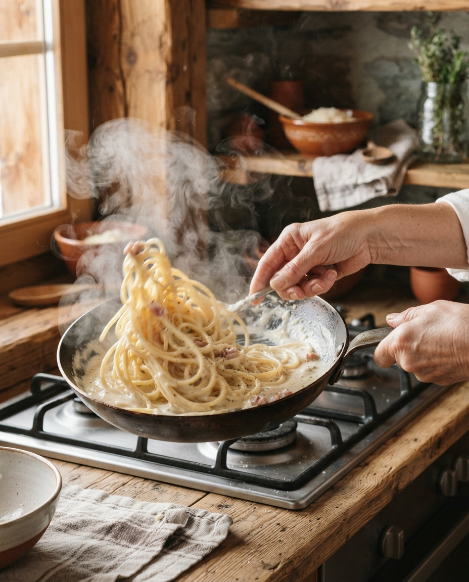 Spaghetti Carbonara mit Schweizer Bergkäse-Twist – Zubereitung
