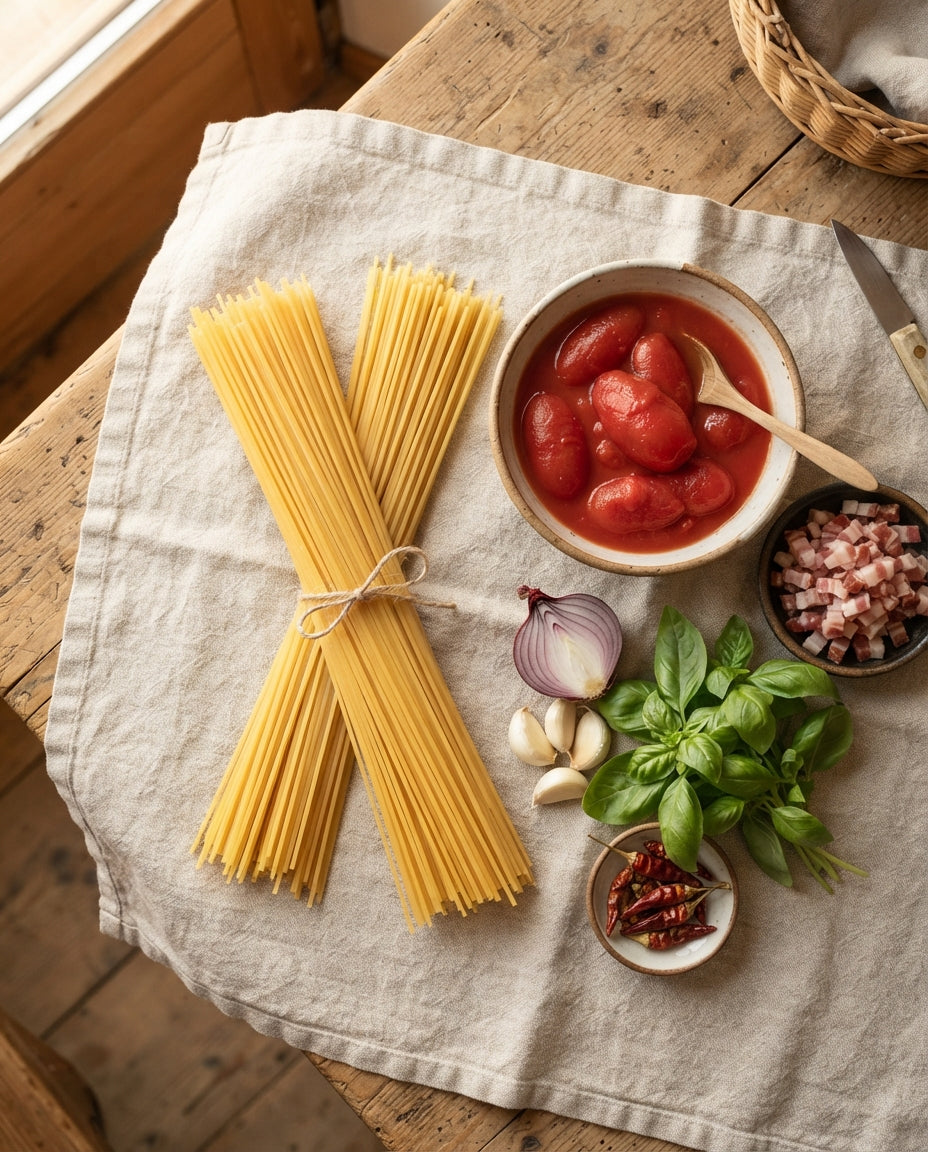50-cm-Spaghetti mit Speck-Tomaten-Sugo – Zutaten