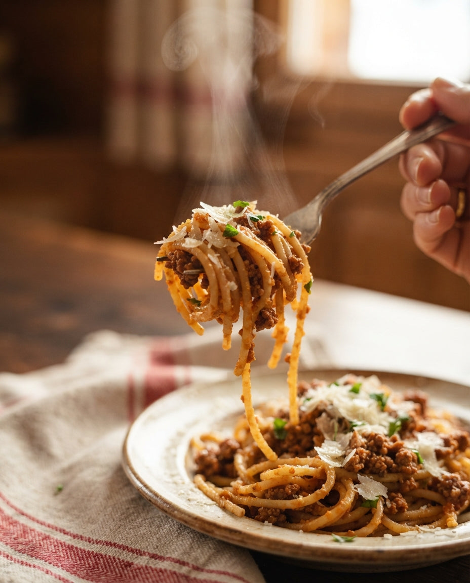 Bio-Spaghetti Bolognese wie bei der Grosi – Detailaufnahme
