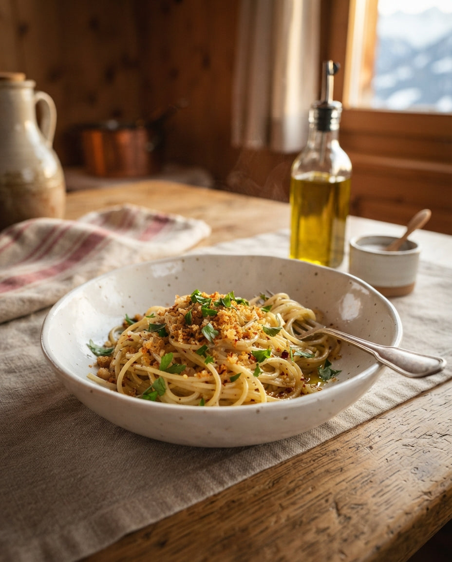 Rezept: Spaghetti aglio e olio mit Knusperbröseln