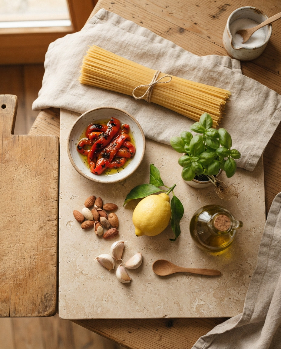 Spaghettini mit geröstetem Peperoni-Pesto – Zutaten