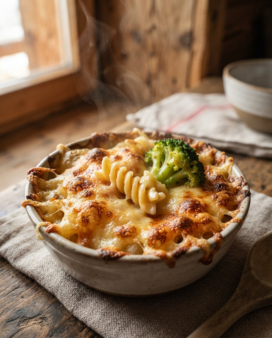 Spiralen-Broccoli-Gratin mit Bergkäse – Detailaufnahme
