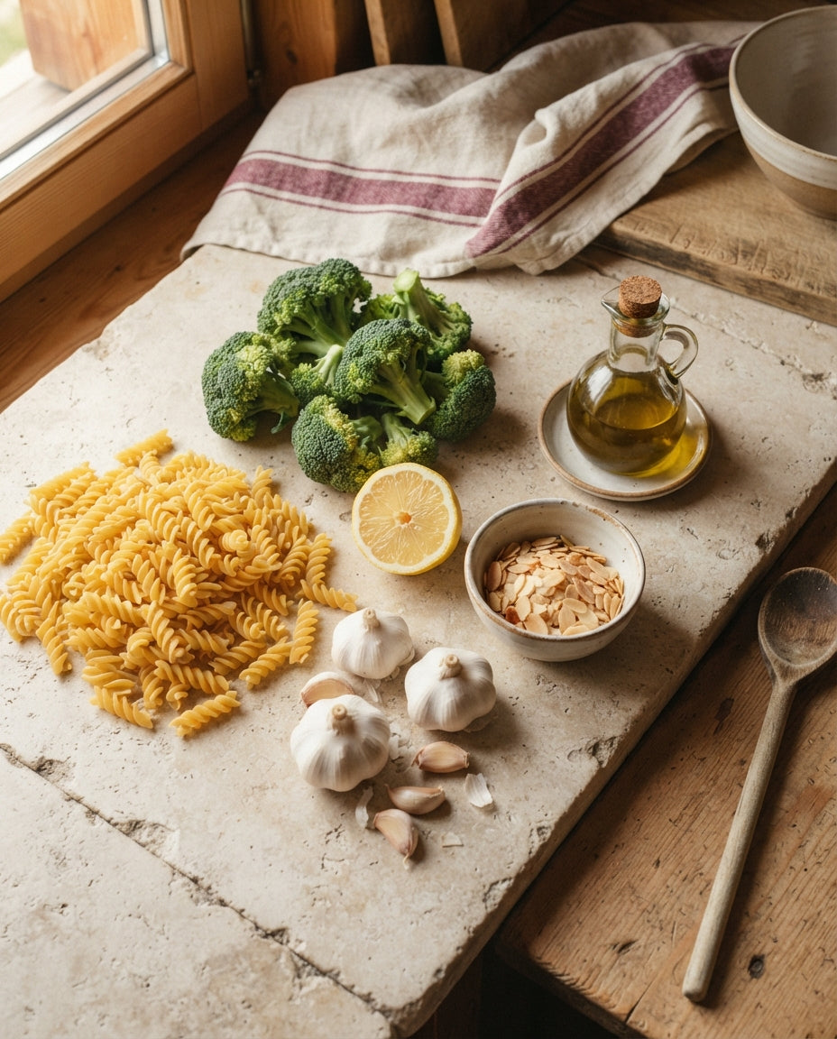 Spiralen mit Broccoli, Zitrone und Mandelknusper – Zutaten