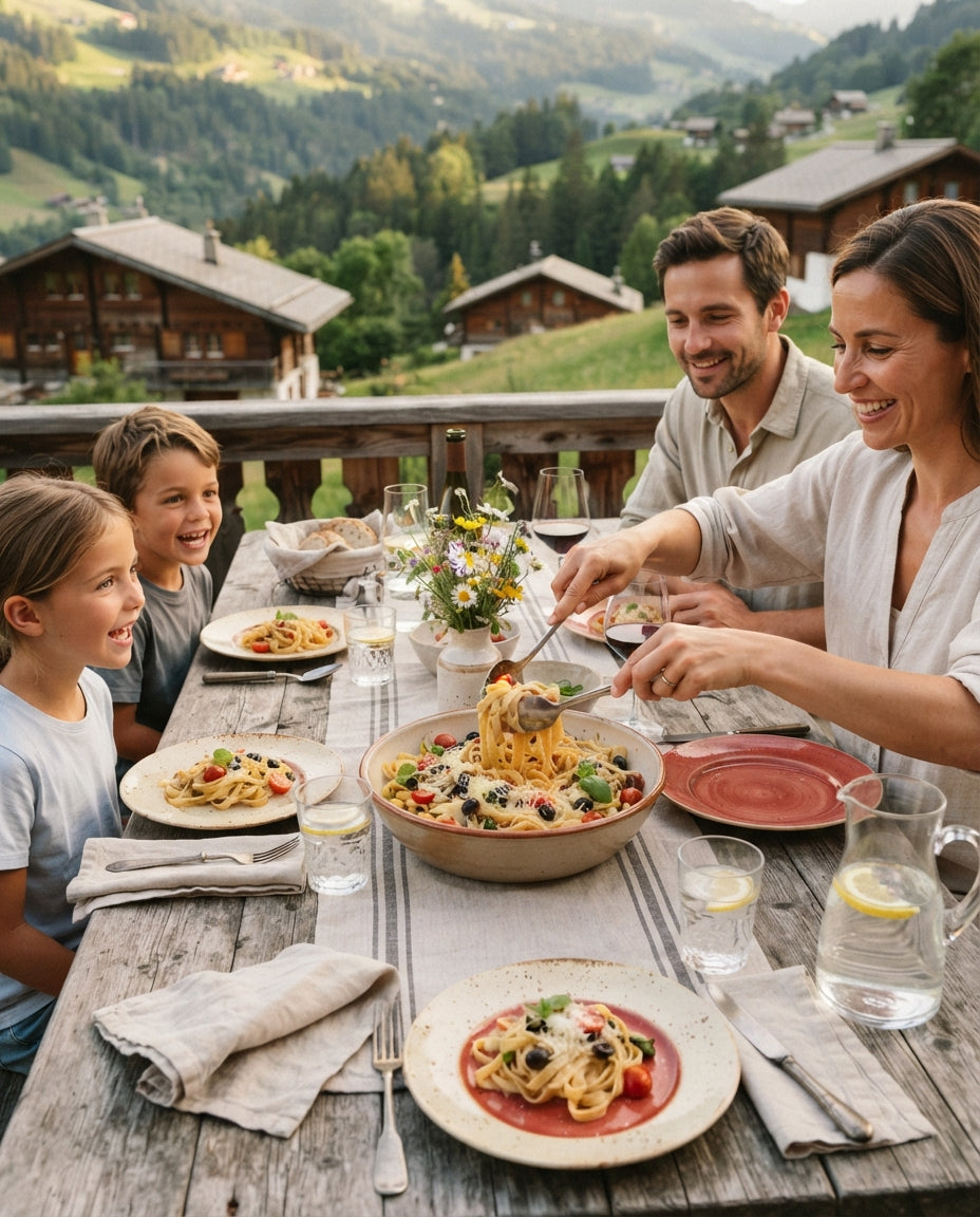 Spiralen mit Tomaten-Mandel-Pesto – gemeinsam am Tisch