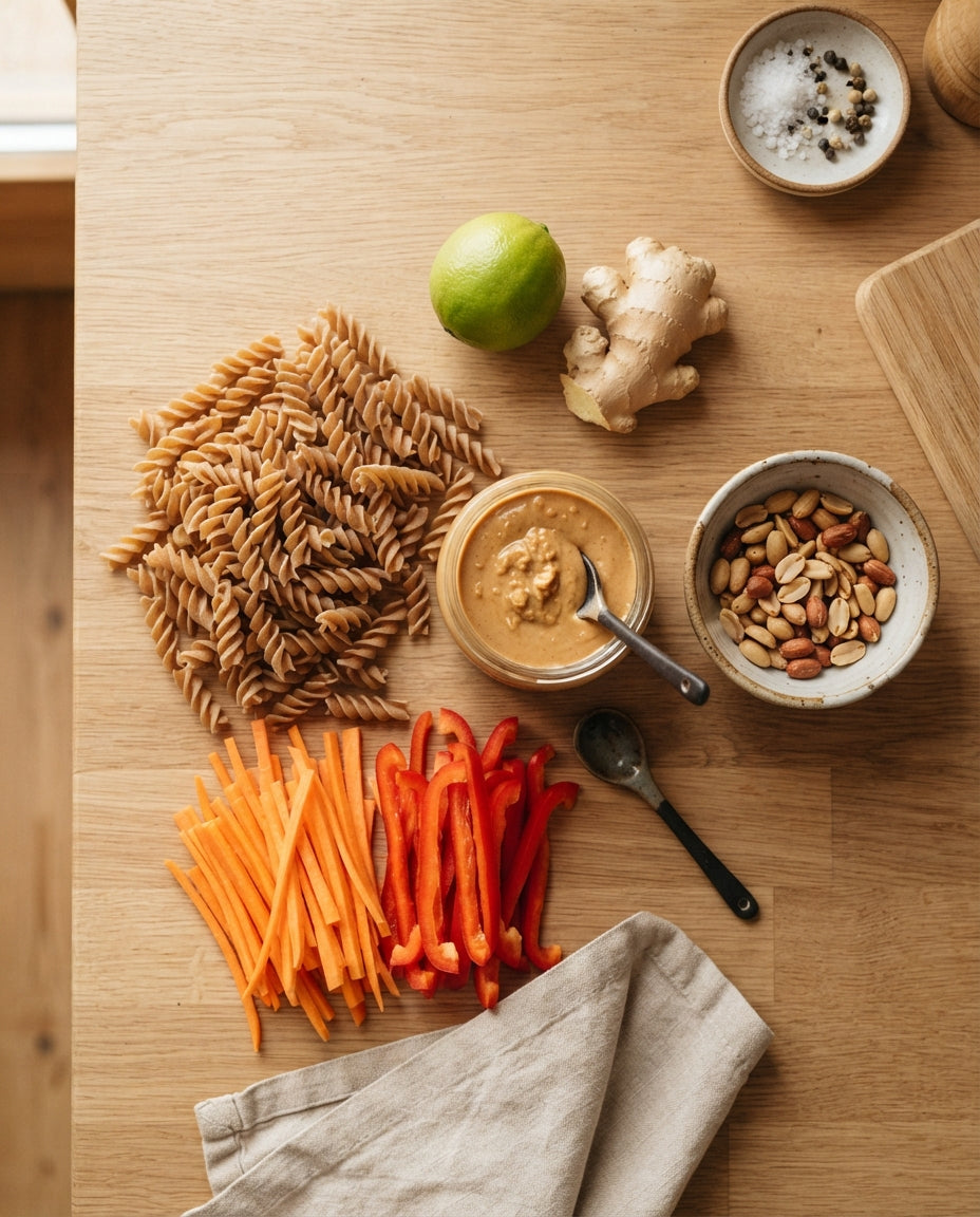 UrDinkel-Spiralen mit Erdnuss-Gemüse-Sauce – Zutaten