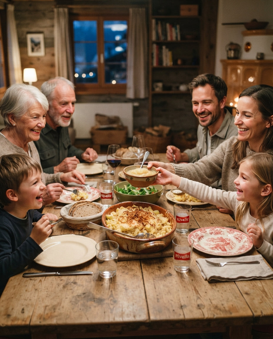 Älplermagronen-Gratin für die ganze Bande – gemeinsam am Tisch
