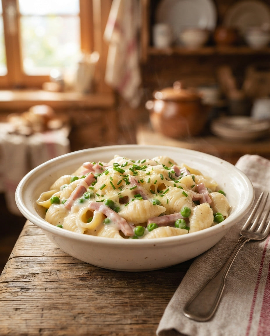 Rezept: Gletscher Hüetli mit Schinken-Erbsli-Rahm