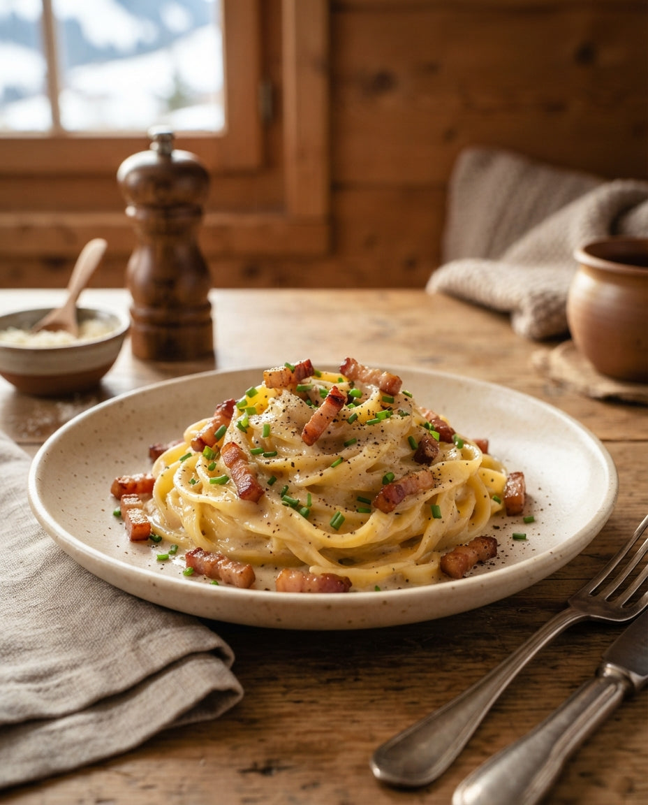 Rezept: Zöpfli-Carbonara mit Schweizer Speck