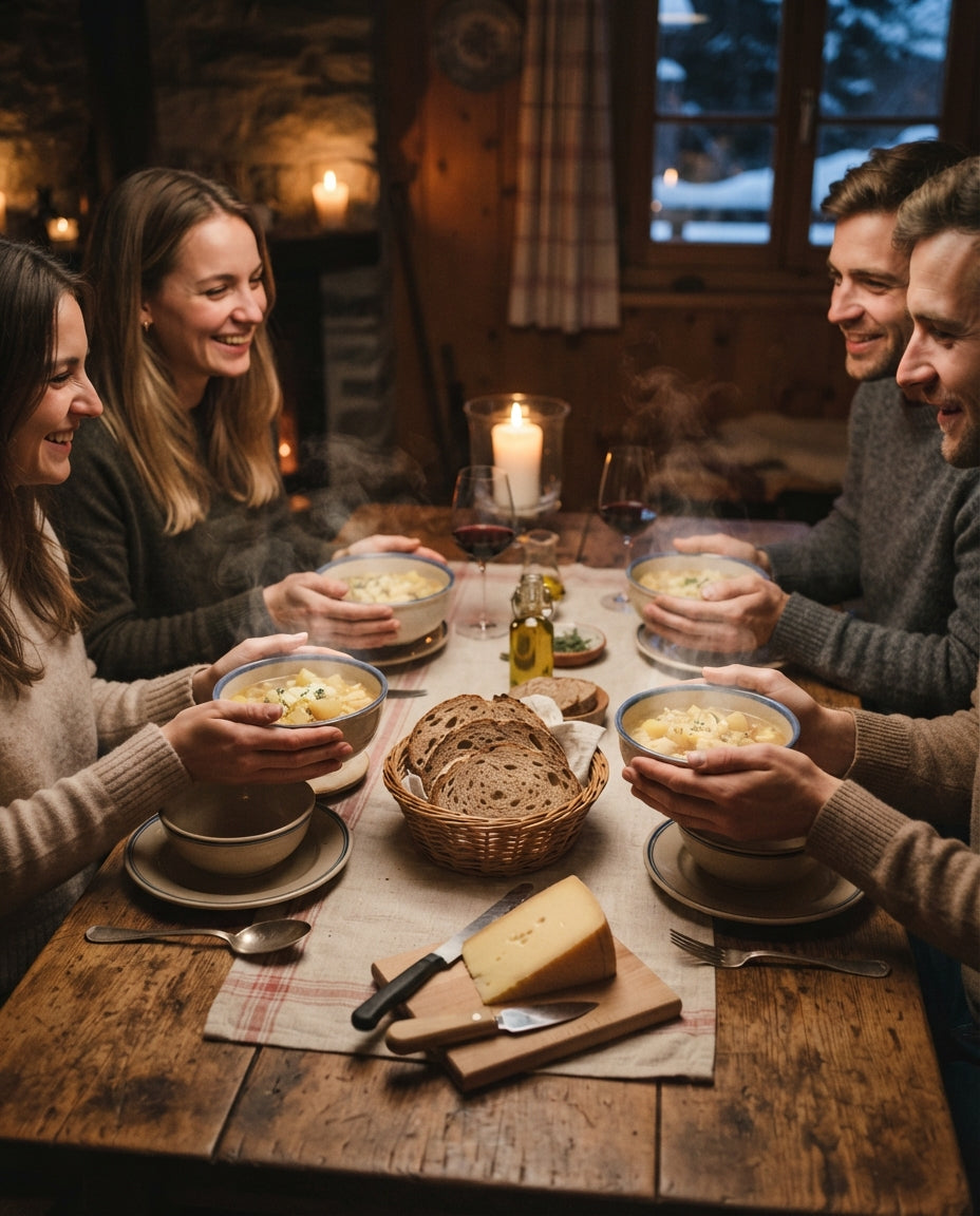 Goldene Flädlisuppe wie im Bergrestaurant – gemeinsam am Tisch