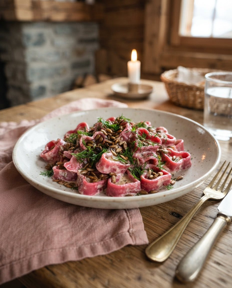 Rezept: Herzli in rosa Randensauce
