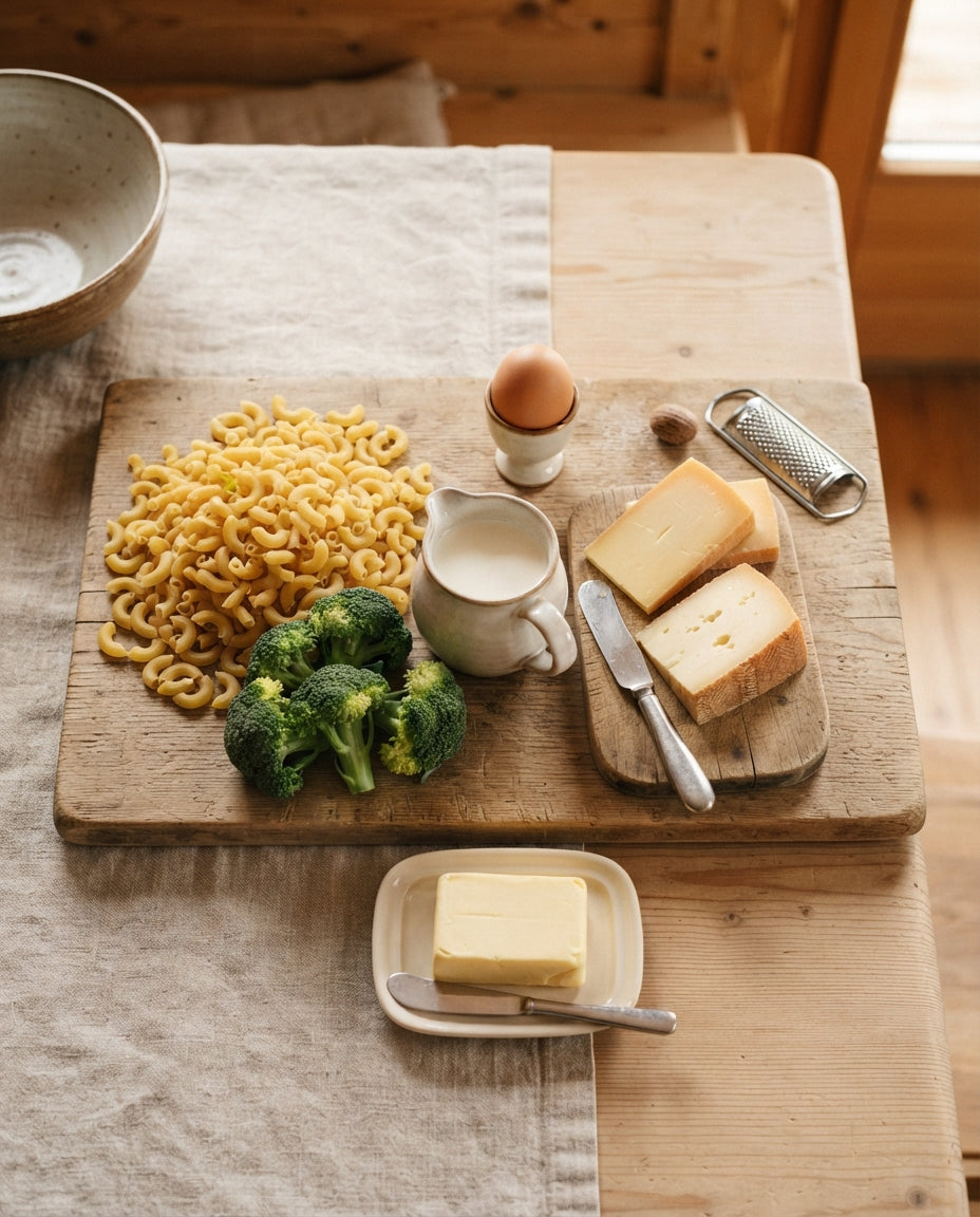 Bio-Hörnli-Gratin mit Broccoli & Doppelchäs – Zutaten