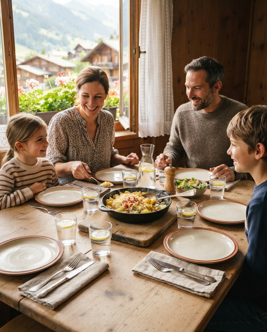 UrDinkel-Hörnli-Pfanne mit Zucchetti & Zitrone – gemeinsam am Tisch