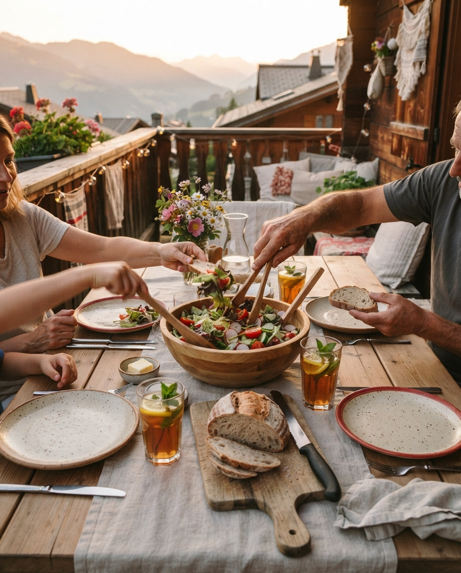 Lauwarmer Hörnli-Salat mit Cervelat & Bergkäse – gemeinsam am Tisch