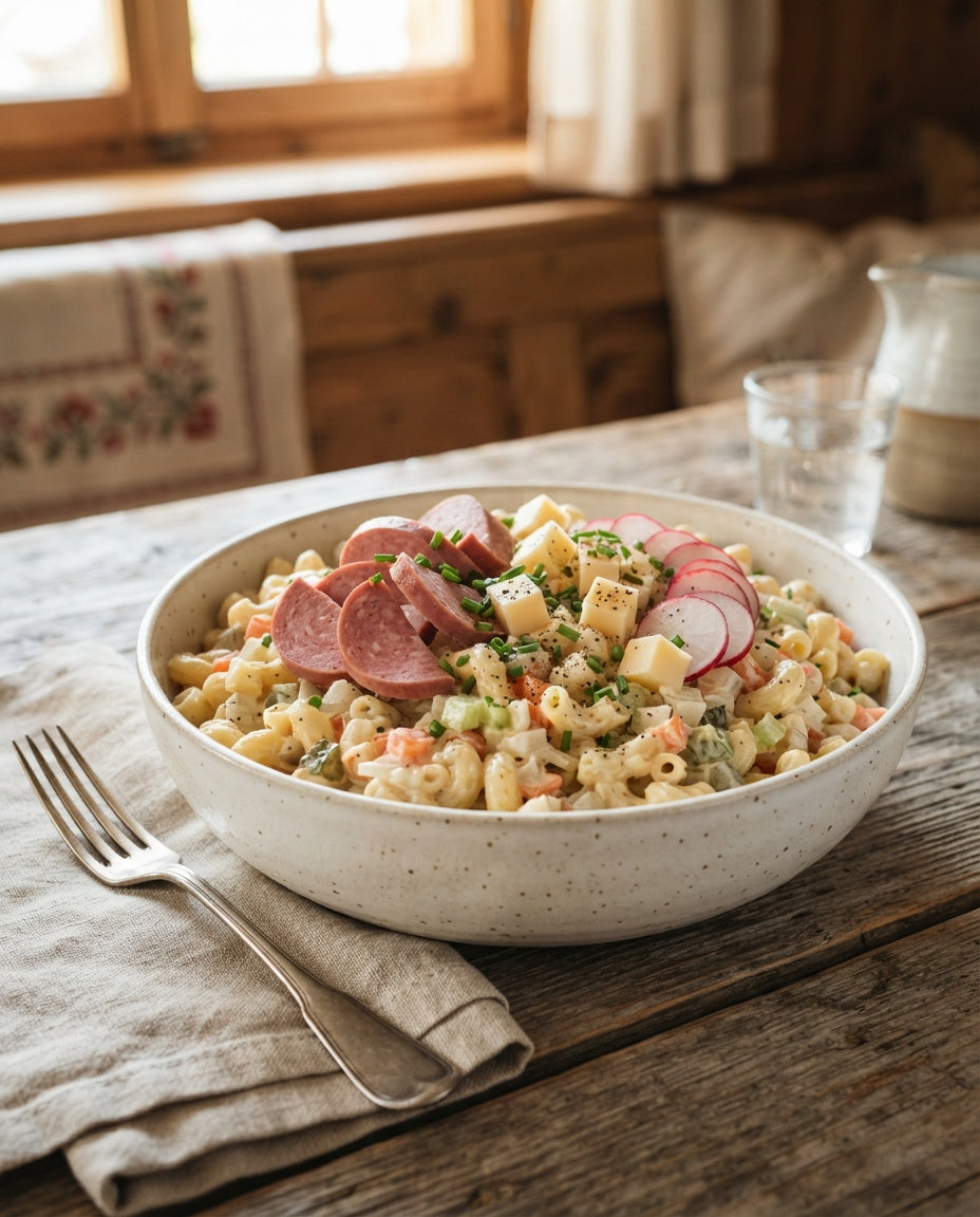Rezept: Lauwarmer Hörnli-Salat mit Cervelat & Bergkäse