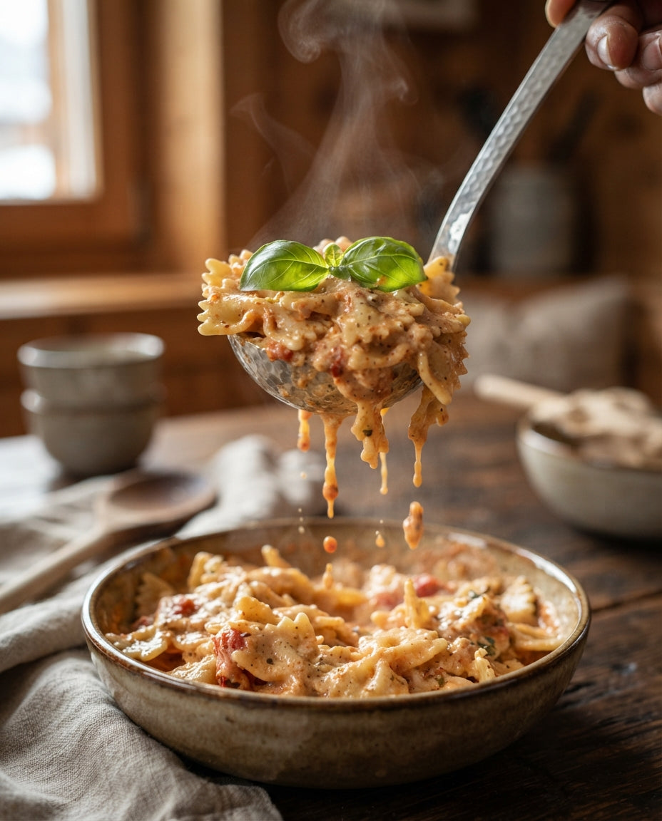 One-Pot-Krawättli mit Tomate und Mascarpone – Detailaufnahme