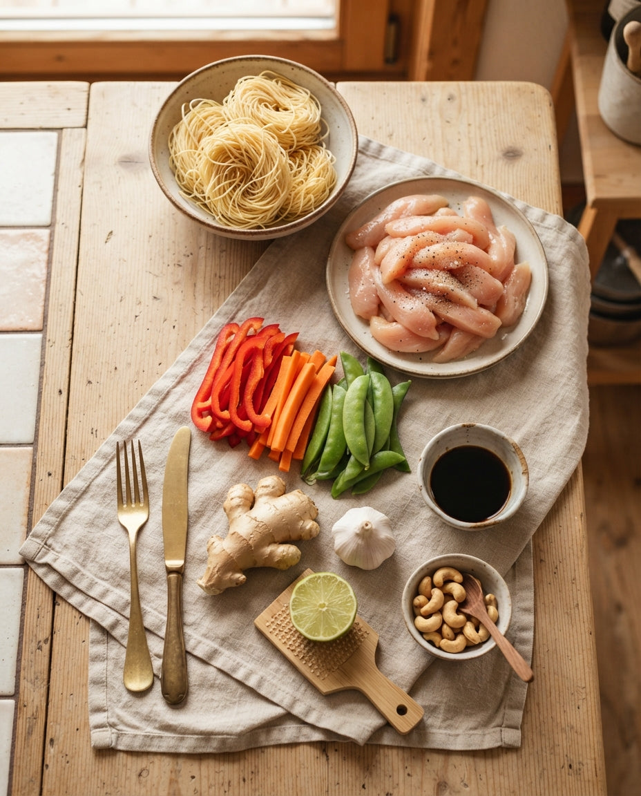 Nitchines-Wok mit Poulet, Cashews & Honig-Soja – Zutaten