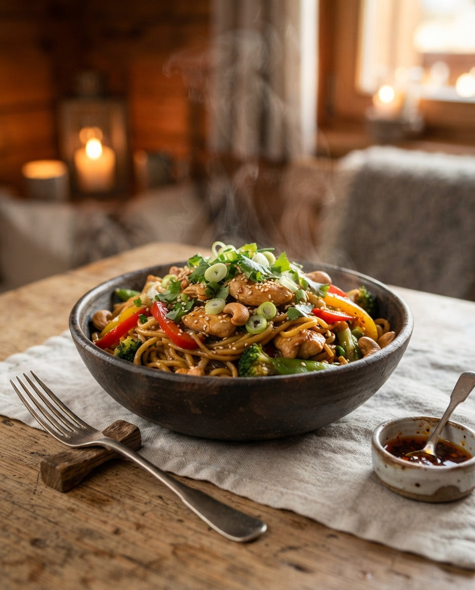 Rezept: Nitchines-Wok mit Poulet, Cashews & Honig-Soja