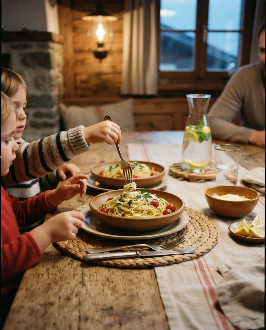 Zitronen-Nitchines mit Erbsli und Schinken – gemeinsam am Tisch