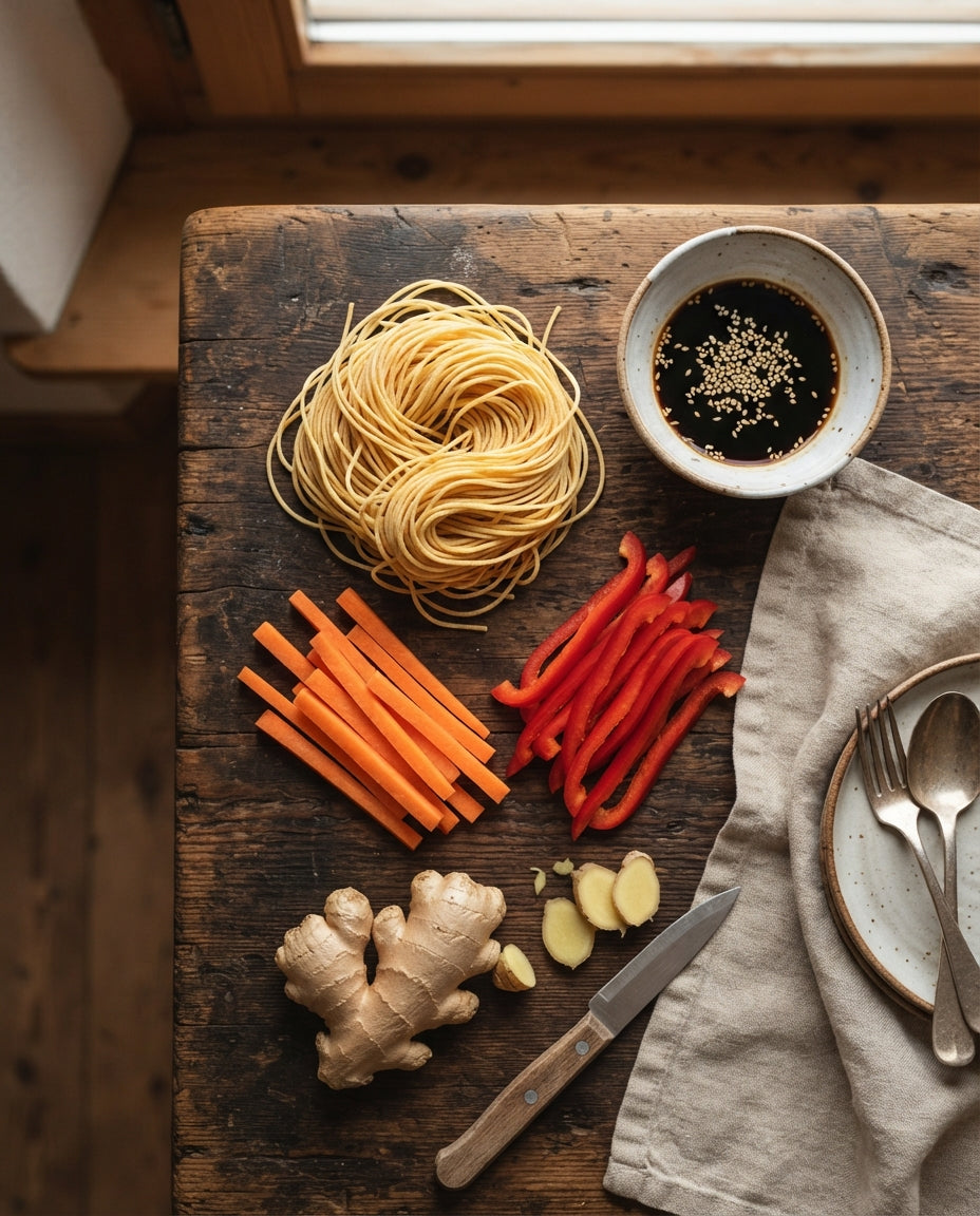 Flotte Wok-Nouillettes mit Knackgemüse & Sesam – Zutaten