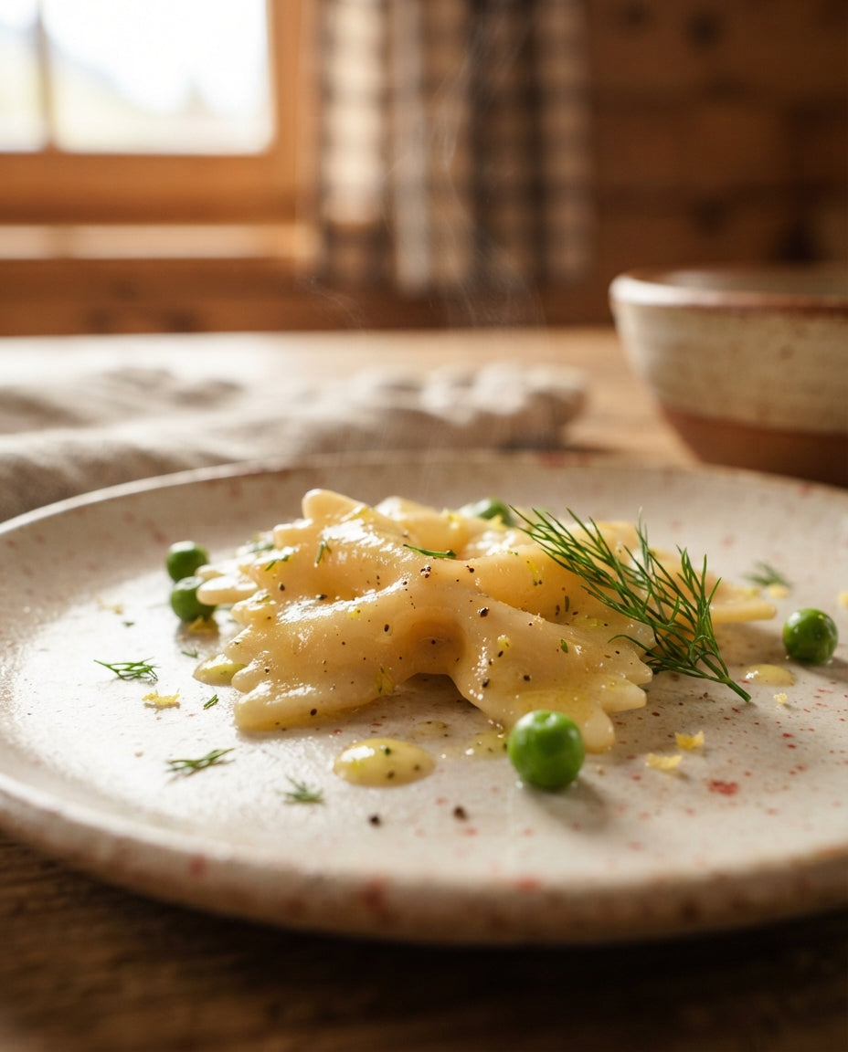 Papillons mit Rauchlachs-Zitronenrahm – Detailaufnahme