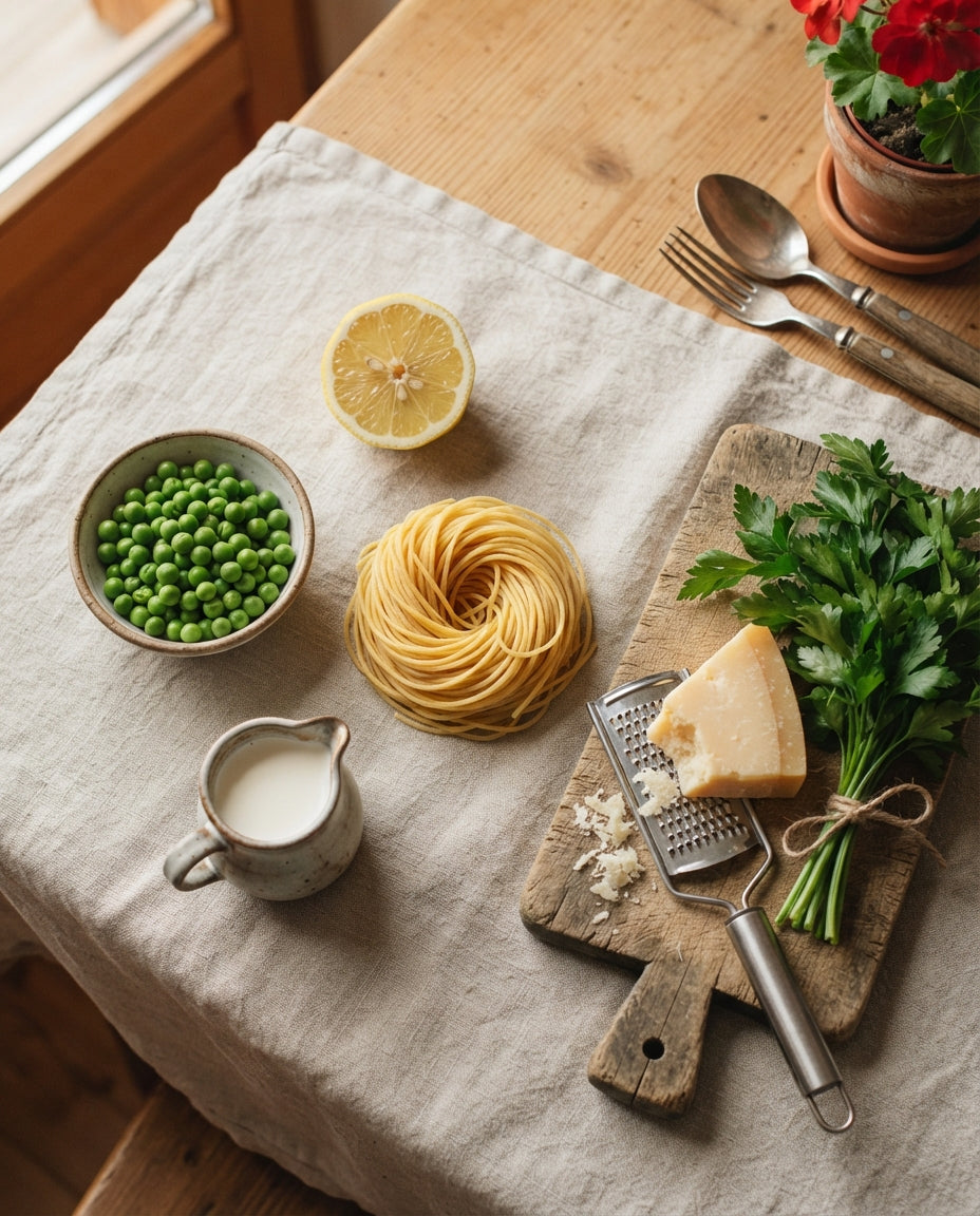 Zitronen-Rahm-Spaghettini mit Erbsli & Sbrinz – Zutaten