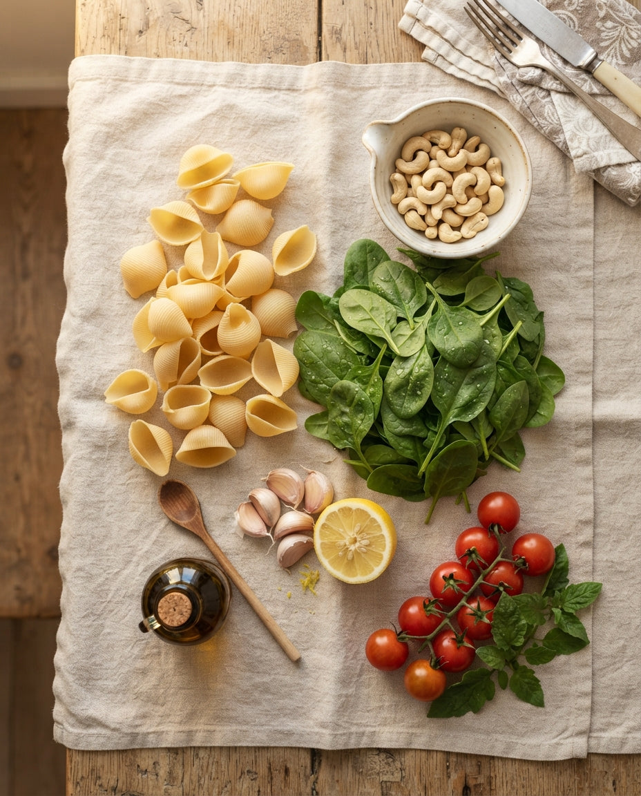 Lumaconi mit cremiger Spinat-Cashew-Sauce – Zutaten