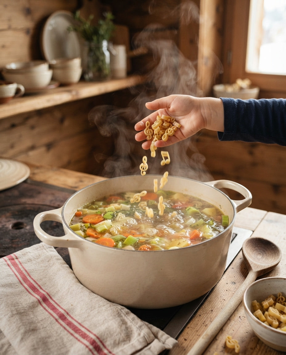 Suppenkonzert – Minestrone mit Musik-Teigwaren – Zubereitung