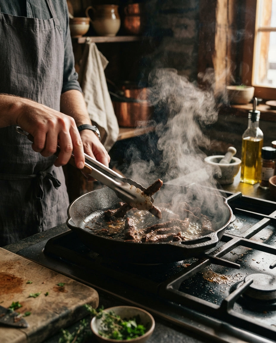 Rahm-Nudeln Stroganoff-Art mit Rindsstreifen – Zubereitung