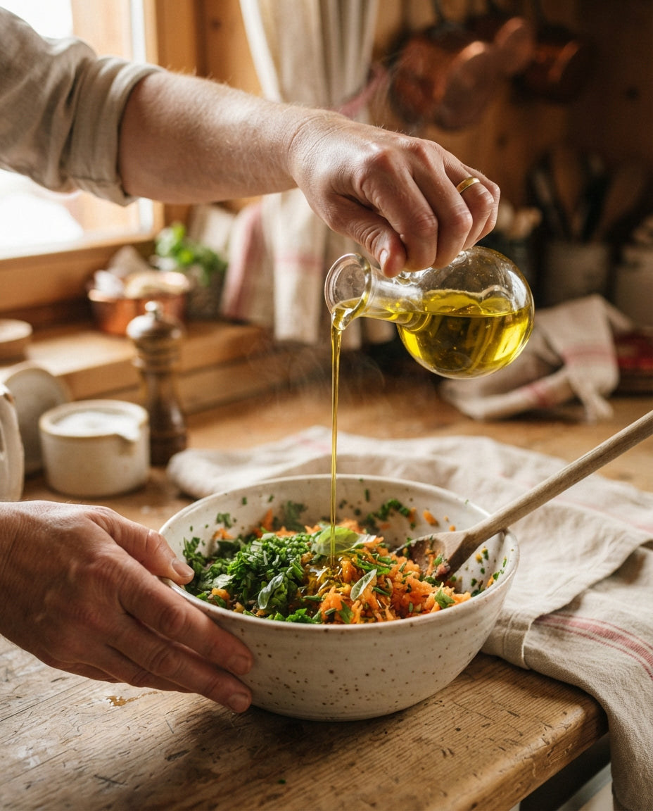 Rüebli-Kräuter-Pesto mit kaltgepresstem Rapsöl – Zubereitung