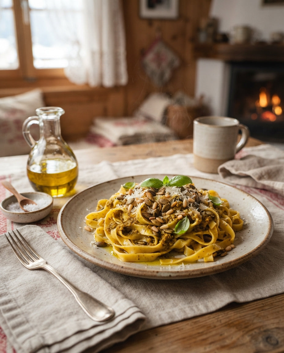 Rezept: Rüebli-Kräuter-Pesto mit kaltgepresstem Rapsöl