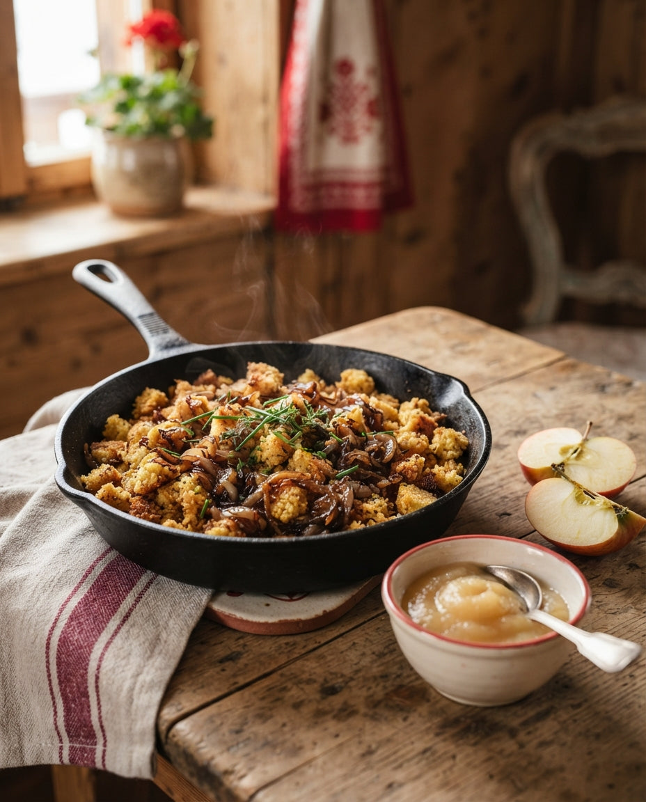 Rezept: Röst-Ribeli mit Schmorzwiebeln & Apfelmus