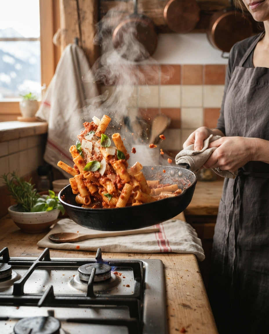 Rigatoni Arrabbiata mit knusprigen Kichererbsen – Zubereitung