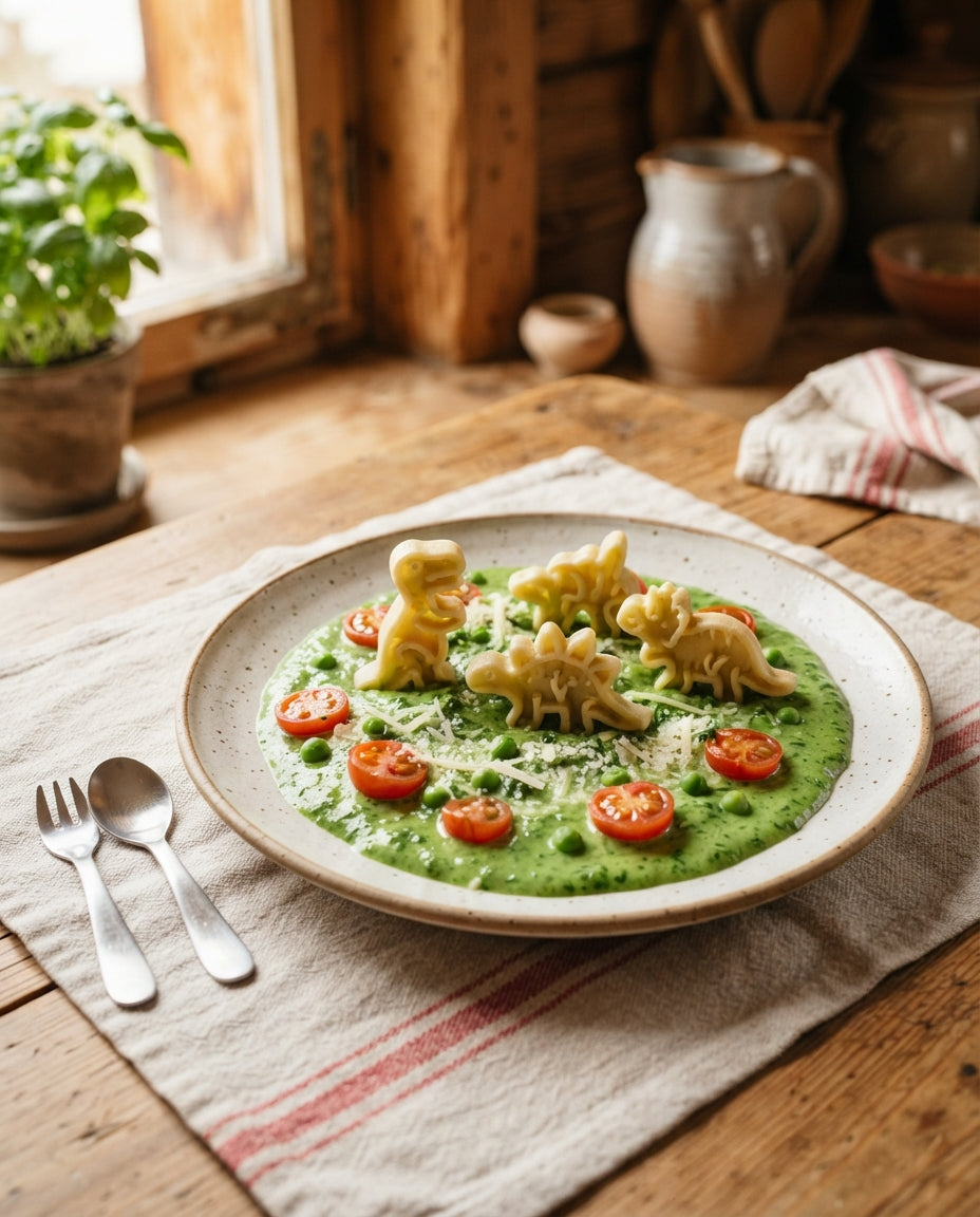 Rezept: Dino-Nudeln im grünen Urwald-Sumpf
