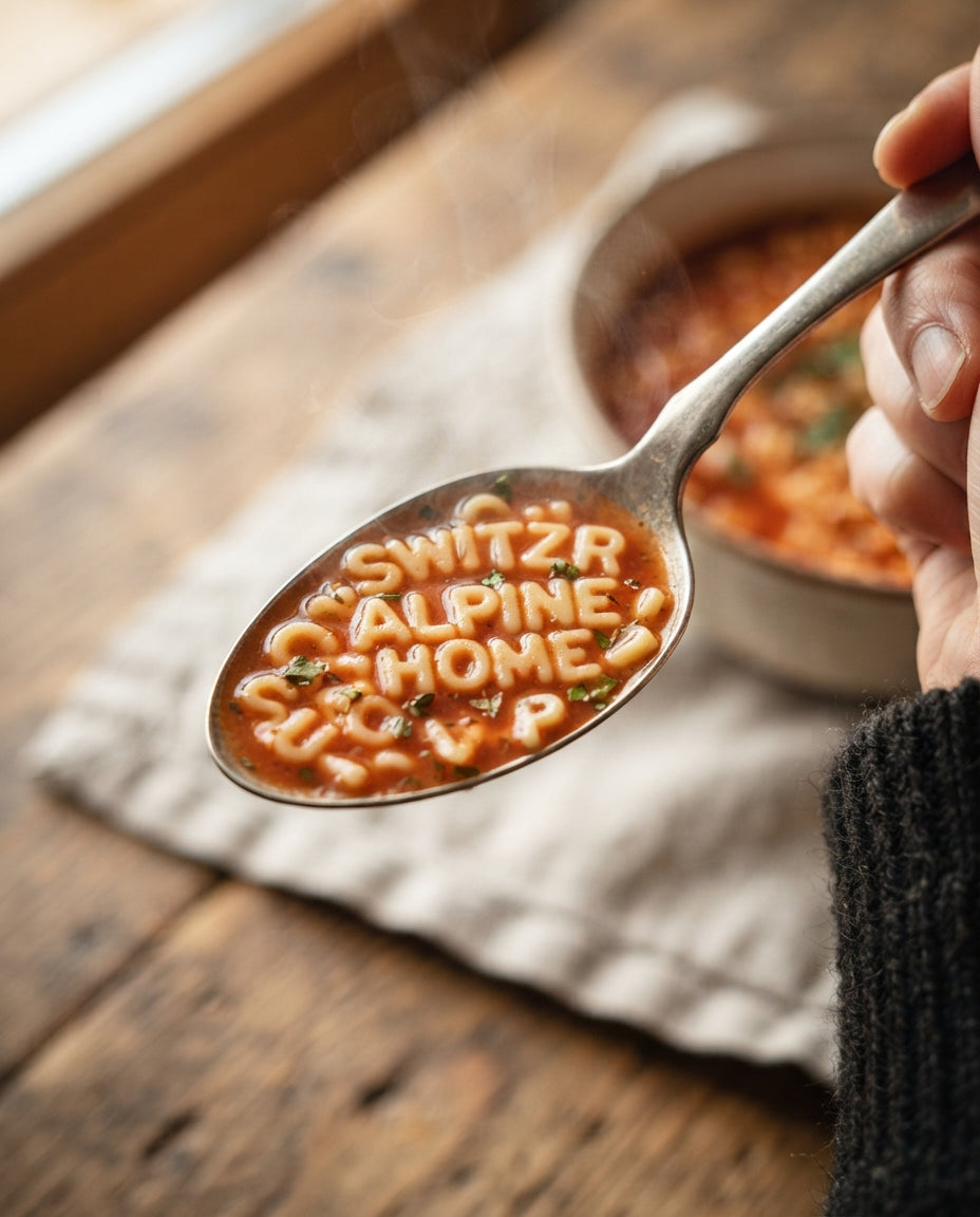 Buchstabensuppe zum Namen-Löffeln – Detailaufnahme