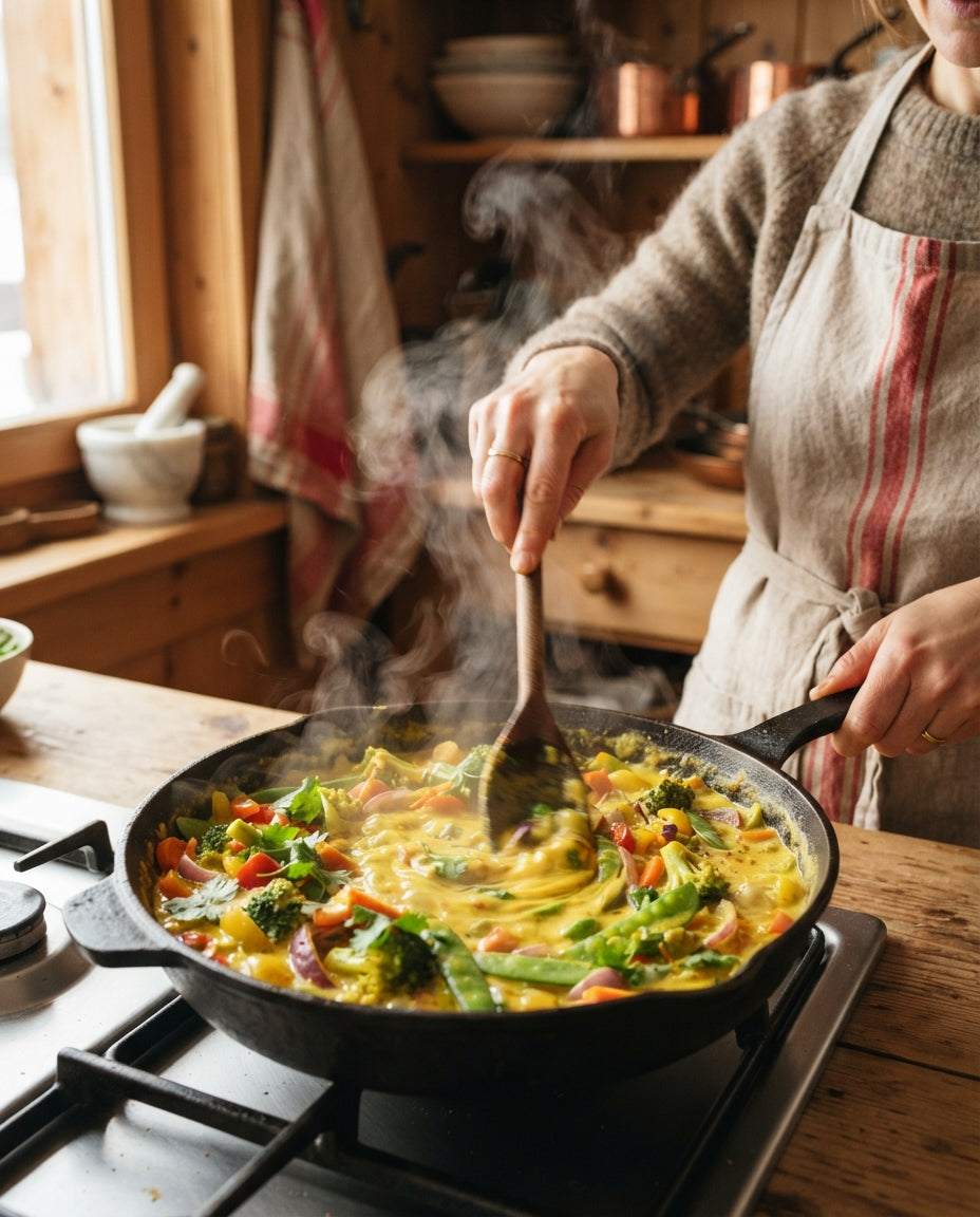 Curry-Kokos-Hörnchen mit buntem Gemüse – Zubereitung