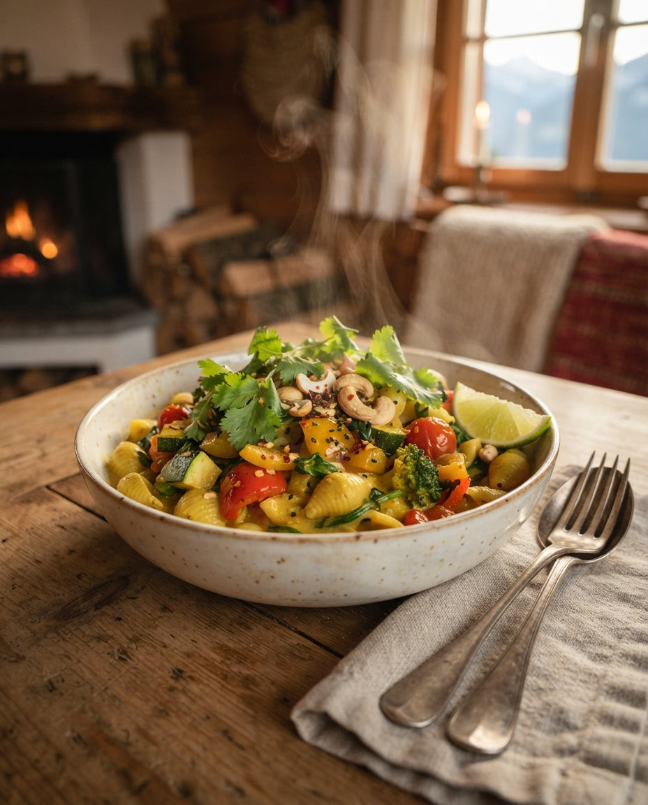 Rezept: Curry-Kokos-Hörnchen mit buntem Gemüse