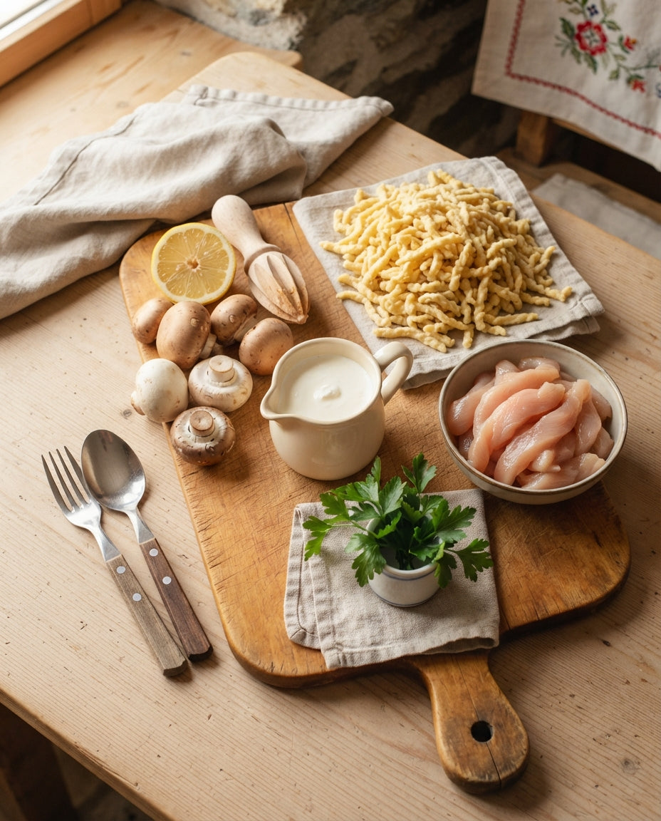 Spätzli mit Zitronen-Poulet-Geschnetzeltem – Zutaten