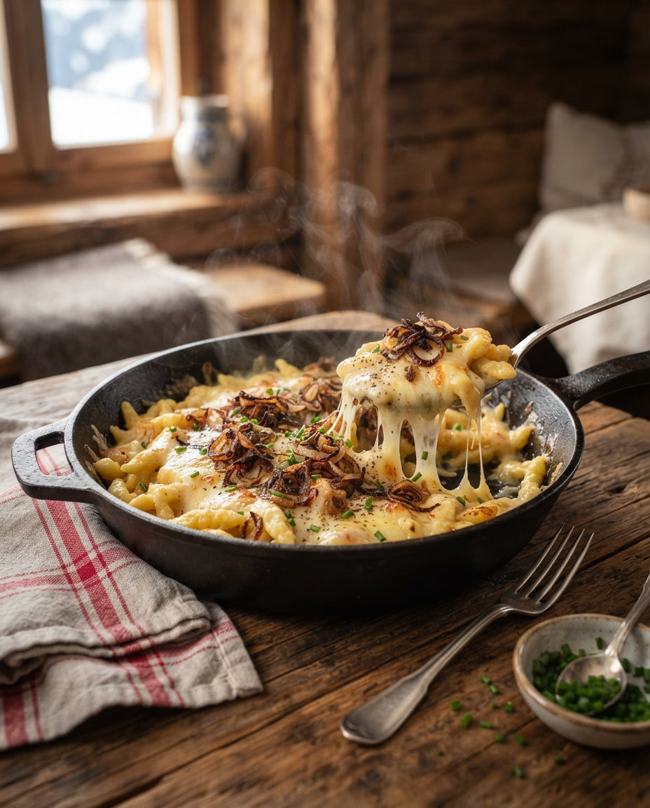 Rezept: Chäs-Spätzli-Pfanne mit Röstzwiebeln