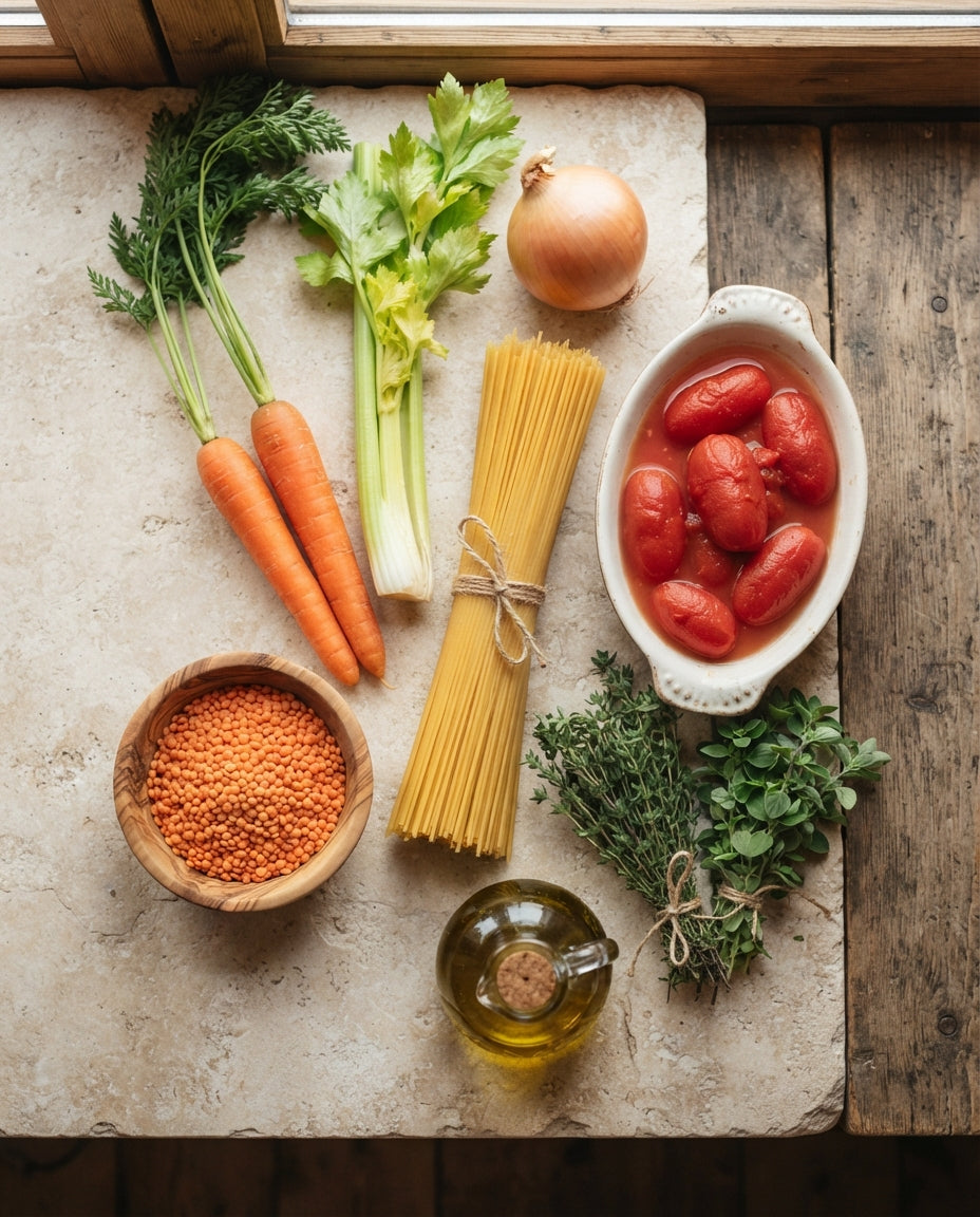 Spaghetti mit Linsen-Bolognese (vegan & glutenfrei) – Zutaten