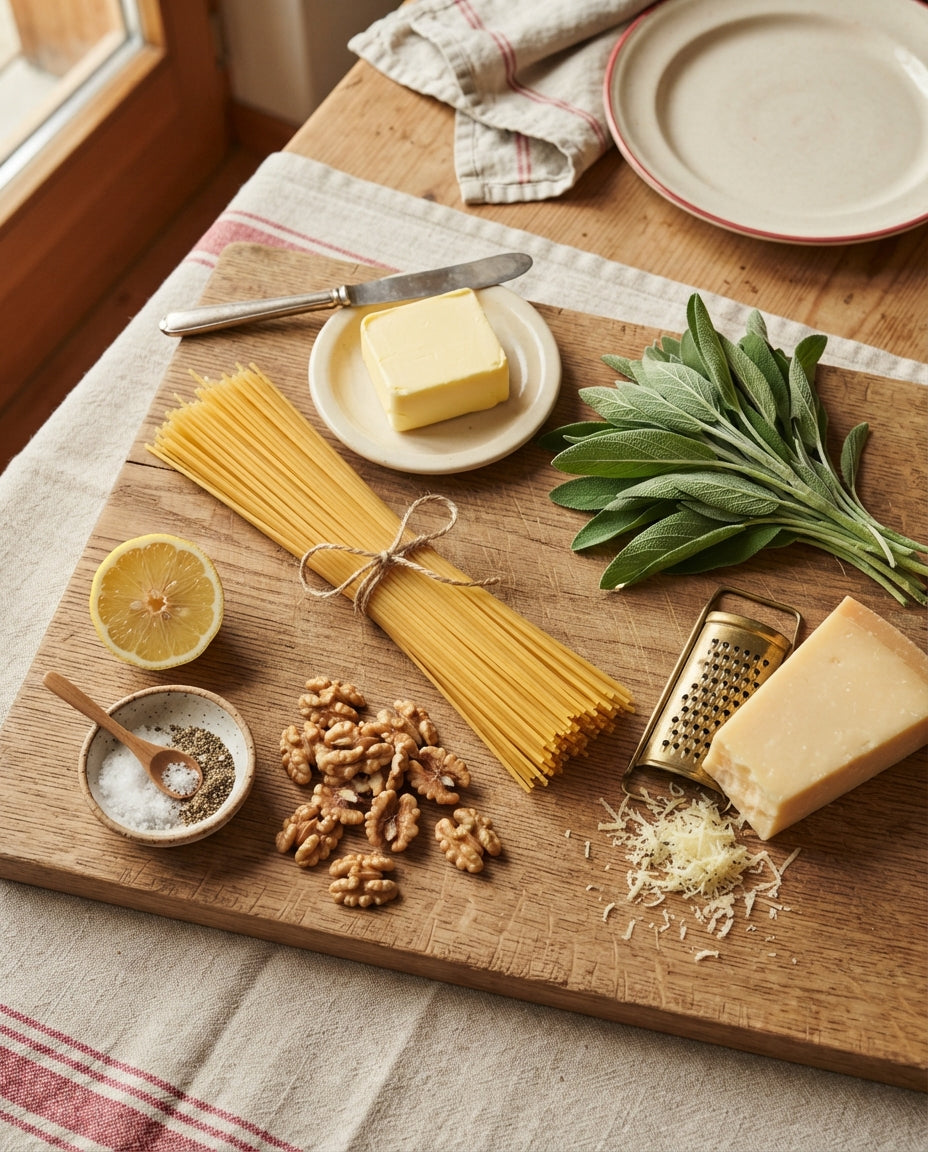 Salbeibutter-Spaghetti mit Zitrone & Baumnüssen – Zutaten