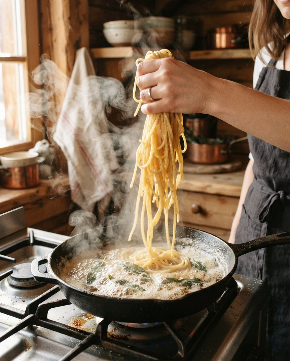 Salbeibutter-Spaghetti mit Zitrone & Baumnüssen – Zubereitung